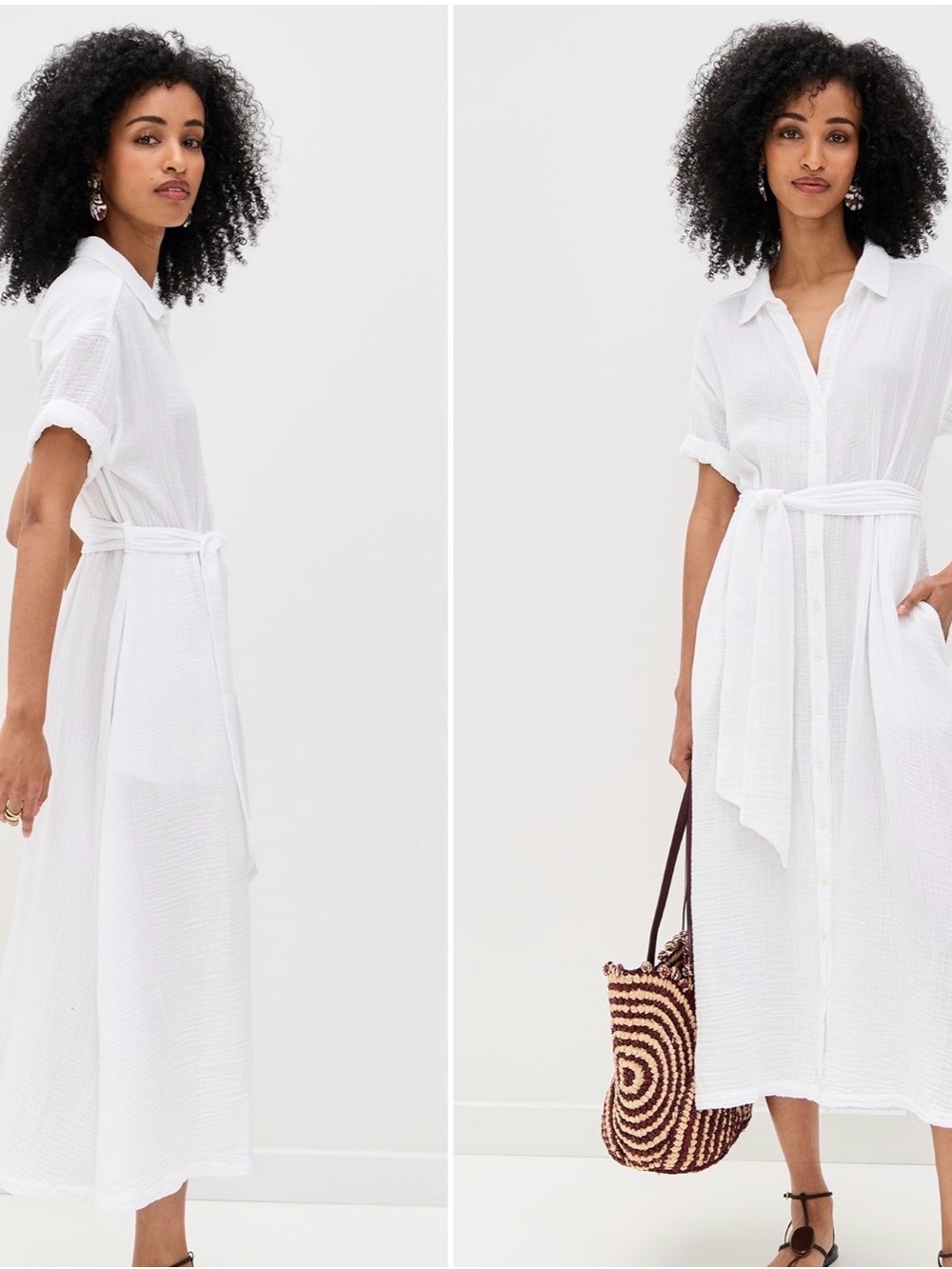 Xirena White Button-Front Shirt Dress with Tie Waist